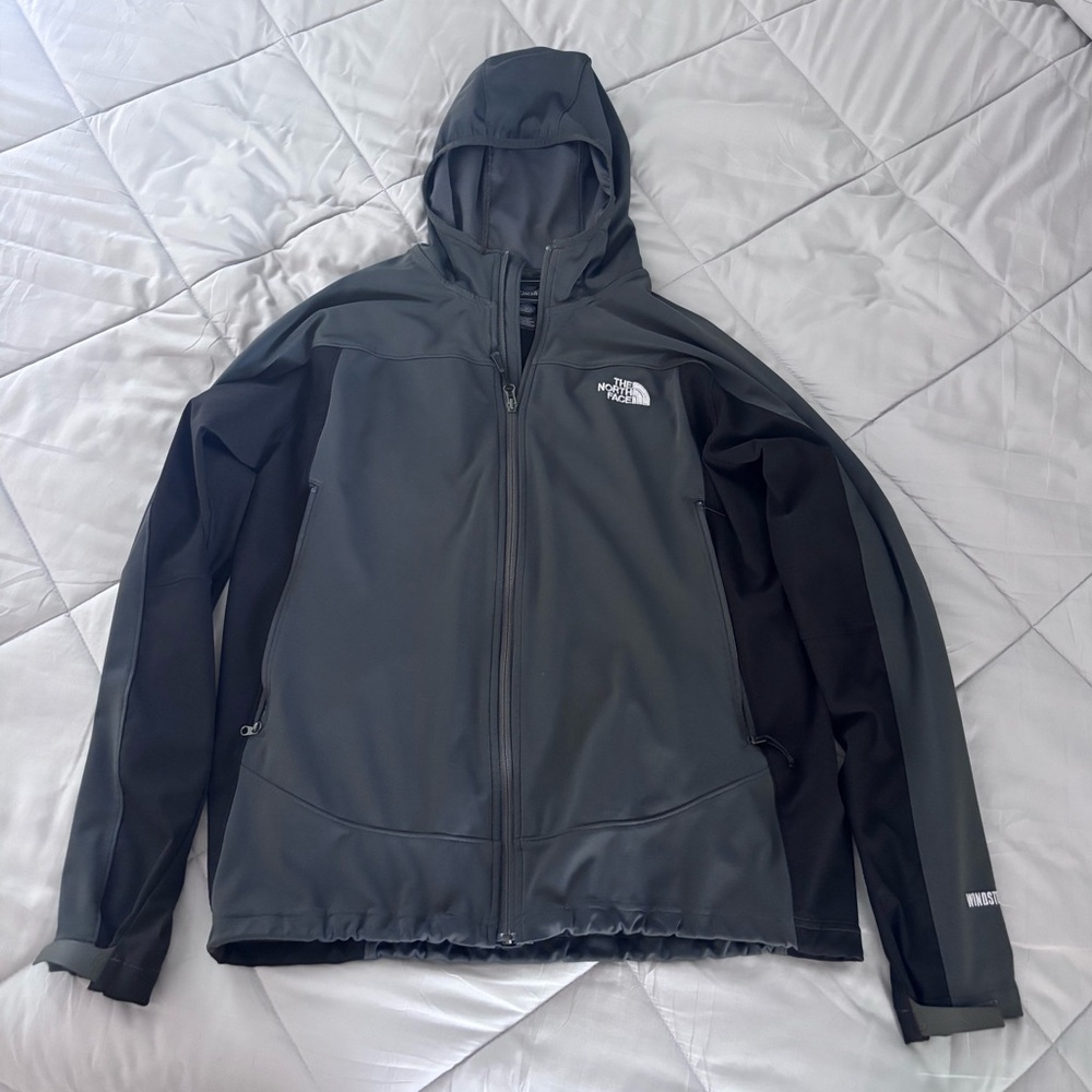 The North Face Men's Hooded Windbreaker Jacket - Gray & Black